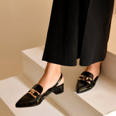 THE MILAN - Patent Black Pointed Toe Block Heel Mules